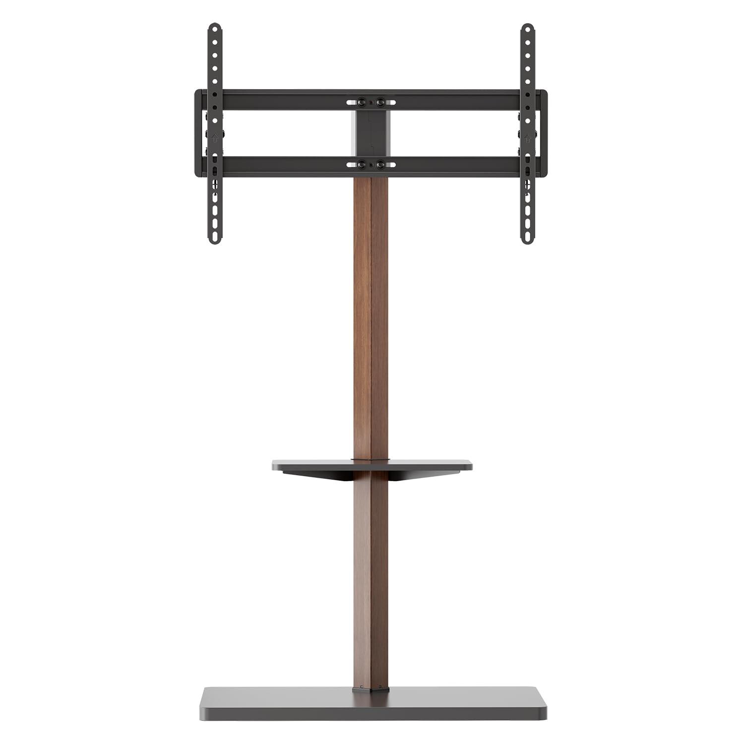 my wall Supporto per TV regolabile in altezza, HP119L, Porta TV da Parete con Mensola, Design in Legno, con Ripiano per Accessori, Inclinabile, Supporto VESA con Gestione dei Cavi