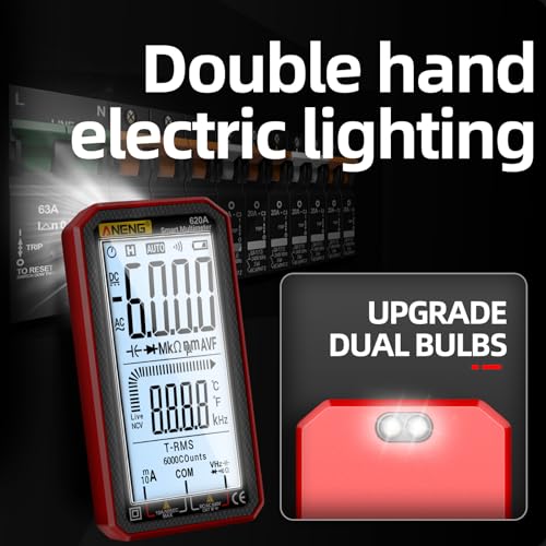 Image of Digital Multimeter, Voltmeter Smart Electrical Tester 6000 Counts with LCD, Measures AC /DC Current, Voltage, Resistance Temperature for Electricians DIY (620A Red)