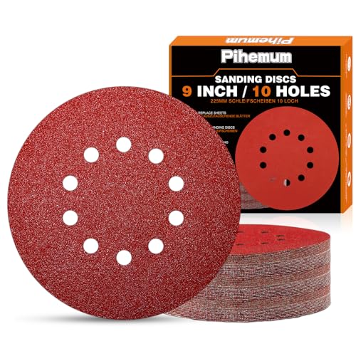pihemum 60 Stück Schleifpapier 225mm klett 40 60 80 120 180 240 körnung 10 Loch schleifscheiben 225mm für giraffe trockenbauschleifer