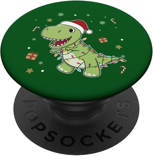 Dinosaurio Navidad Santa Claus luces de hadas T-Rex PopSockets estándar PopGrip