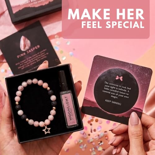 Image of 5 Senses Co. Luxury Celestial Bracelet Gift Set Combo for Women | Gift for Women, Mother, Sister, Friend, Girlfriend, Birthday | Couple Gifts | Certified Natural Stone Crystal Bracelet with Metallic Charm & Long Lasting Luxurious Moonlight Perfume | Birthday Card