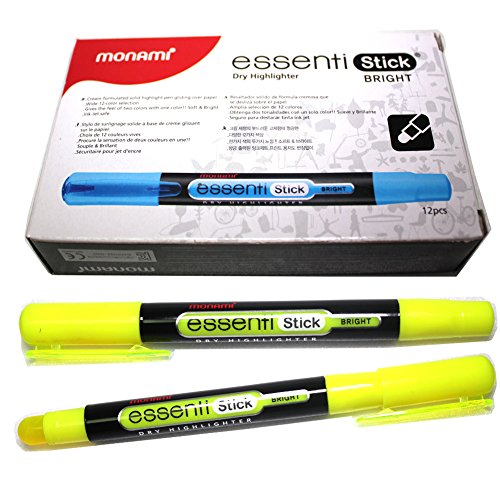 Monami Essenti Stick Dry Highlighter - Bright - Yellow - [ Pack of 12 Pens ]