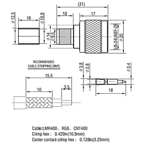 Pack de 10 conectores macho N para LMR400 miniatura 5