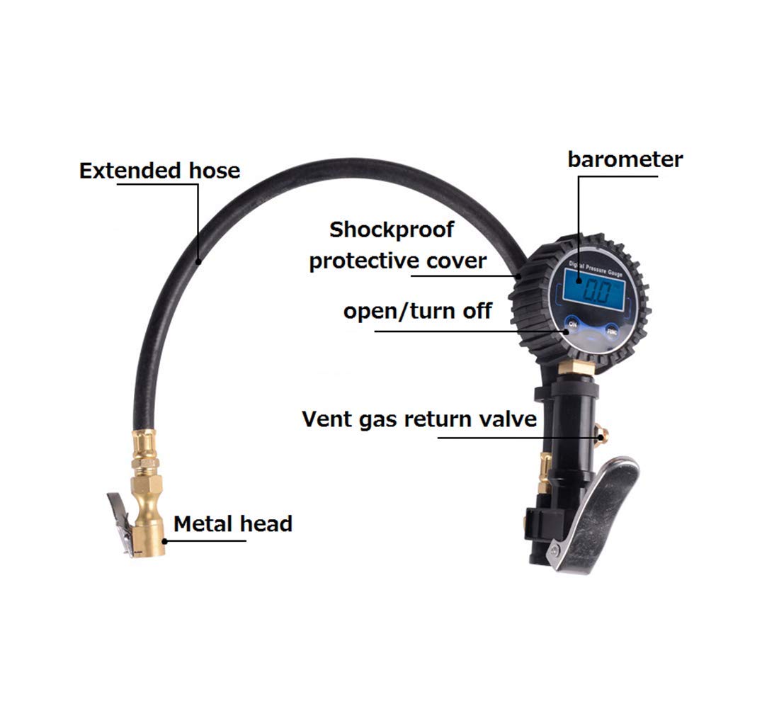 Amazon.co.jp: 圧力計付きタイヤインフレータ、デジタルタイヤ空気圧