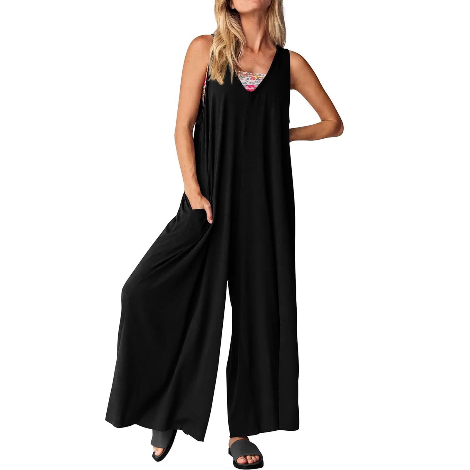 Litthing Salopettes Femme Ample Combinaison Femme sans Manche Jambes Larges avec Poches Grande Taille Salopette de Travail Femme Tenue Décontractée Femme