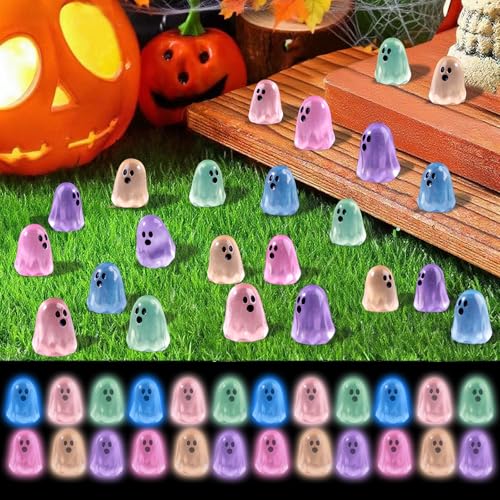 Image of 60pcs Halloween Mini Ghosts Figures Luminous Tiny Resin Ghosts Figures Hide Glow in The Dark Statue for Halloween Party Favors Dollhouse Decorations