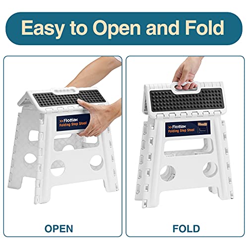 Image of Flottian 13 inch Folding Step Stool for Adults and Kids Holds Up to 300 lbs,Non-Slip Folding Stools with Handle, Compact Plastic Foldable Step Stool for Bathroom,Bedroom, Kitchen White,1PC