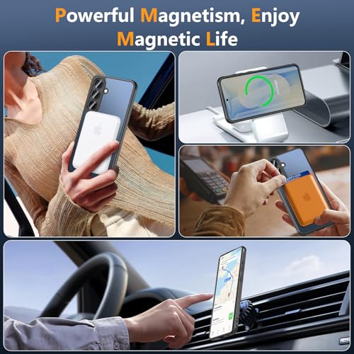 Image of OWKEY for Samsung Galaxy S25 FE Case 6.7'', Magnetic Galaxy S25 FE Case for Magsafe with Tempered Screen Protector [Shockproof Military] Translucent Matte Bumper Phone Cover Samsung S25 FE 5G, Black