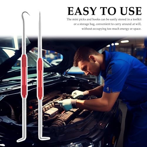Image of 2PCS CarbonSteel Hook Tool and Pick Set,Double End Pick and Hook Set Auxiliary Dismantling Fittings,Universal O Ring Pick Set and Hook Tool Car Accessories Fit for Most Cars (Red)