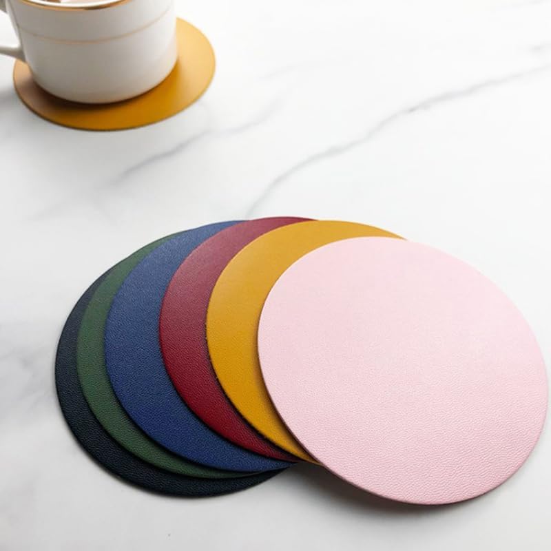 Miniatura 8 de 3.9 in Redondo Color Sólido Bebida Café Té Taza Esteras Impermeable Cuero Coaster Portavasos Mat Resistente al calor Tabla Protector Pad