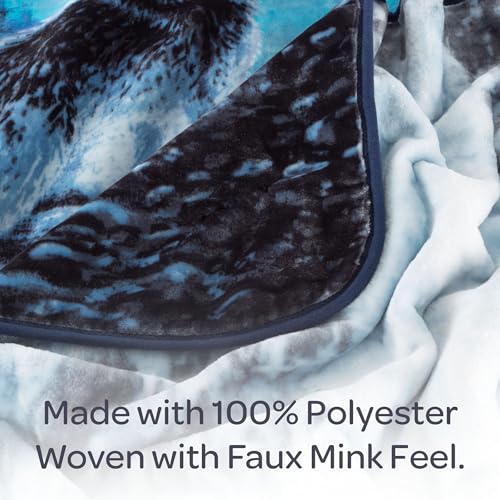 Wolf Blanket - 80x92-Inch Printed Howling Wolf Moon Blanket - Plush Thick 8lb Faux Mink Queen Throw for Couches, Sofas, or Beds by Lavish Home (Blue)
