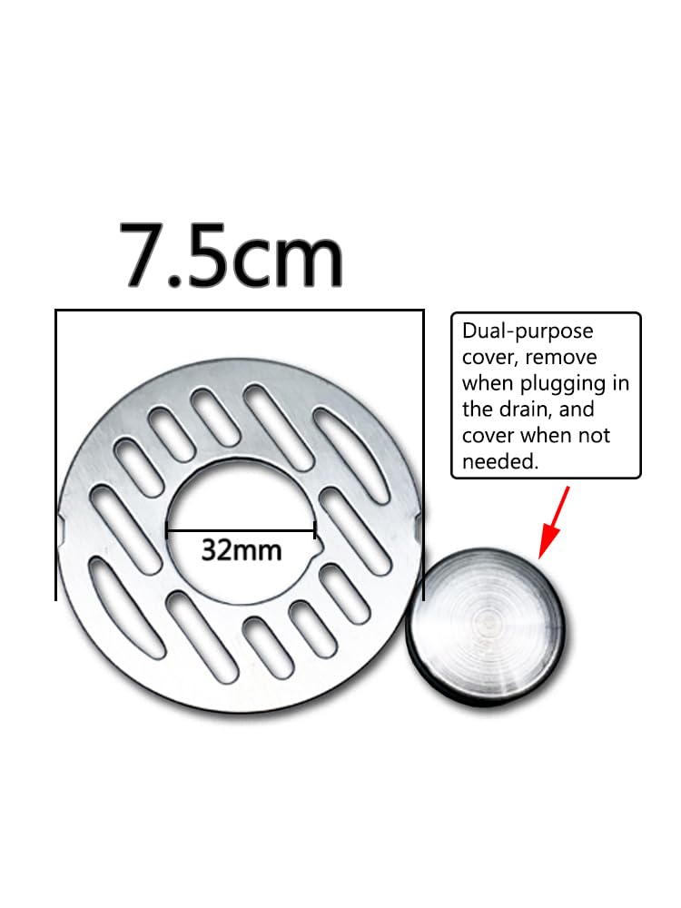 Desagüe de Suelo de Acero Inoxidable de Doble Uso, 1 Unidad, Cubierta antidesbordamiento, Redonda, antiobstrucción, para baño, habitación húmeda (7,5 cm)