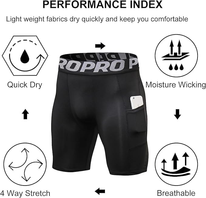 3 Pack Compression Shorts Men with Pocket Cool Dry Spandex Athletic Shorts Biker Running Tights Underwear3