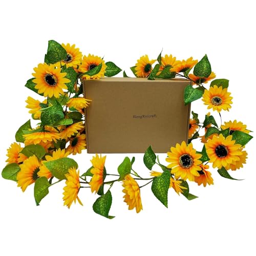 Image of Artificial Garlands and Wreaths Having 28 Flowers,6.23ft Yellow Flower Room Kitchen Garden Birthday Wedding Shower Party Table Decor Wall Decor Artificial Flowers for Outdoors(2 Items)