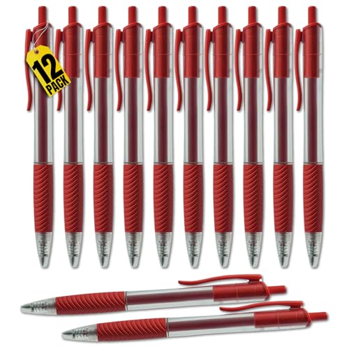 Bolígrafos retráctiles de gel 0.7mm tinta roja, pack 12 miniatura 1