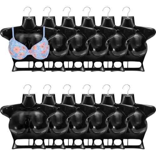 Noamus 12 Pack Hanging Mannequin Torso, Female Half Body Dress Form with Hook, Plastic Hollow Back Upper Torso Hanger, Women Clothes Showing Display Rack for Retail Shop, Market Commercial Mall, Black
