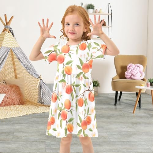 Emelivor Watercolor Peaches Branches Girls Dresses Short Sleeve Skater Dress4