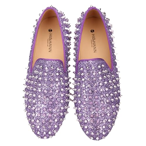 HI&HANN Toddler Boys Girls Spiked Glitter Dress Shoes Little Kid Leather Shoes Wedding Dress Shoes Slip On Loafer Flats Shoes Matching Outfits