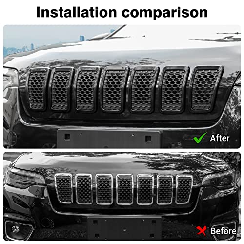 Image of JeCar Grille Inserts ABS Grill Cover Trim Kit Compatible with Jeep Cherokee 2019-2021 KL, Black