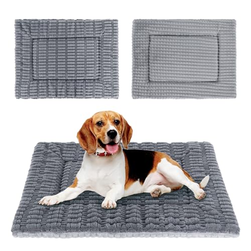 IEUUMLER Hundebett, Waschbare Hundematte, Memory Foam Hundekissen Flauschig und Warme Hundedecke für Unterwegs, Katzenkissen für Große und Kleine Hunde oder Katze FC020 (Grau, L-90x70cm)