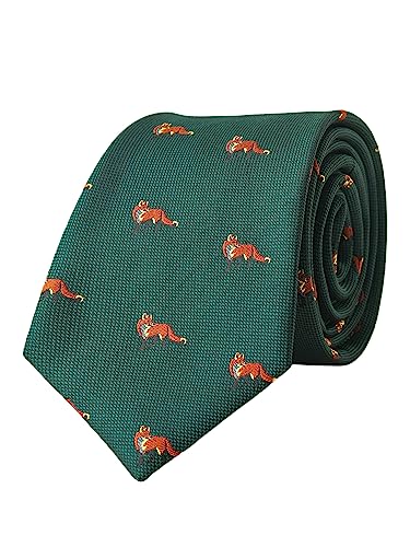 WANYING Verde 8 cm Corbata Hombre Moda Jacquard Tejido Estándar Corbata Negocios Casual Formal Boda Fiesta Retro -09 Verde - con diseño de zorro