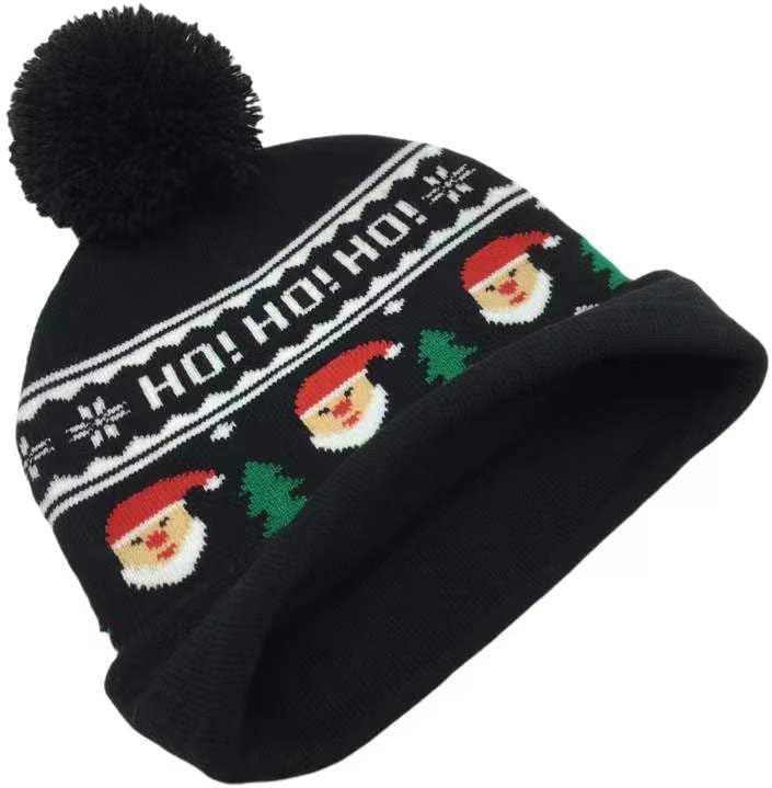 Christmas Hat - Unisex Knit Beanie with Pom Pom, Santa Claus Pattern, Holiday Winter Christmas Hat Knit Cap - Image 5
