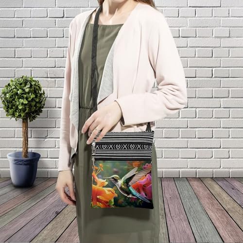 Hummingbird Messenger Bag Small Ethnic Pattern Printed Adjustable Strap Crossbody Zipper Pouch Hummingbird Phone Organizer Wallet Cute Shoulder Handbag for Women3