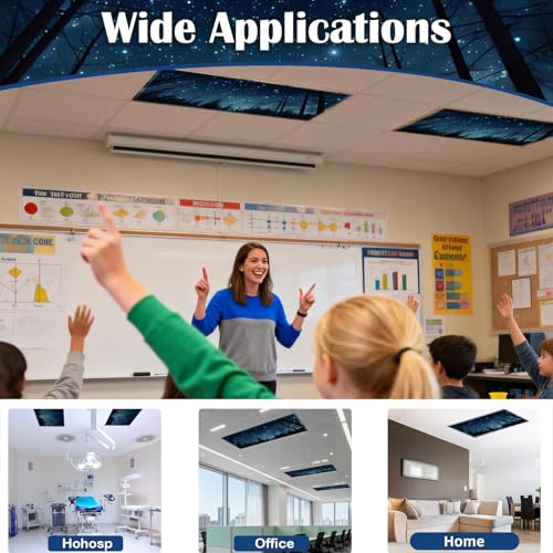 Image of ANGSYLTH 8 Pcs Fluorescent Light Covers - 4 x 2 Feet Covers for Ceiling Lights, 8 x 10 Magnetic Light Filters for Classroom, Office, Hospitals (Forests & Starry Sky-2)