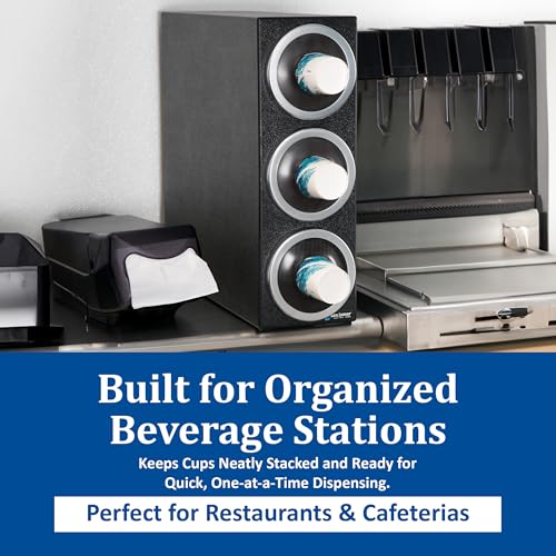 Image of San Jamar Ez-Fit Cup Dispenser Cabinet with 3 Tiers for Restaurants, Dining Halls, and Fast Food, Plastic, 22.375 x 7.75 x 23.75 Inches, Silver