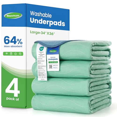 Noovirum Washable Underpads, (4 Pack - 34x36) Reusable Incontinence Pads for Kids, Adults, Elderly, Pets - Waterproof Protective Pad for Bed, Couch, Sofa, Furniture, Floor