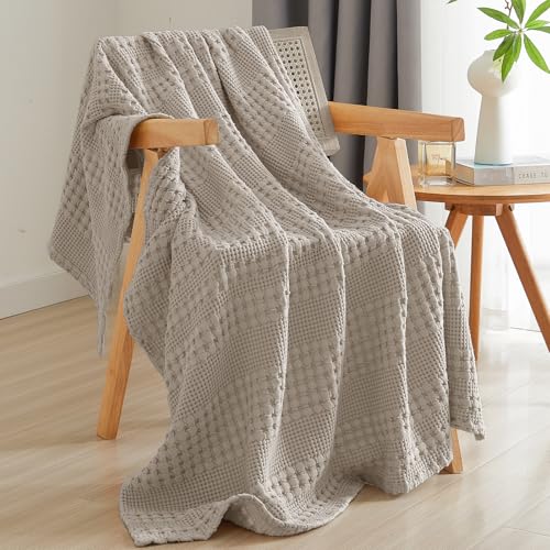 Image of PHF 100% Cotton Waffle Throw Blanket for Couch, Lightweight Breathable and Soft for Summer, Luxury Aesthetic Waffle Weave Blanket for Home Decor & Office, Gifts for Women, 50 inchx60 inch, Pearl Gray