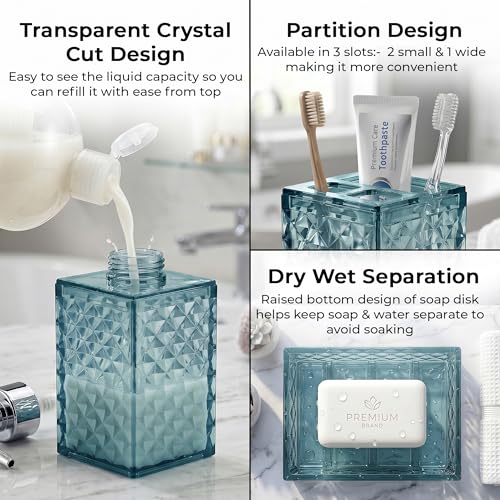 Image of Story@Home 4 Pieces Bathroom Accessories Set - Teal | Toothbrush Holder, Soap Dispenser, Mouth Wash Cup & Soap Dish for Home Kitchen & Bathroom | Bathroom Essentials for Office