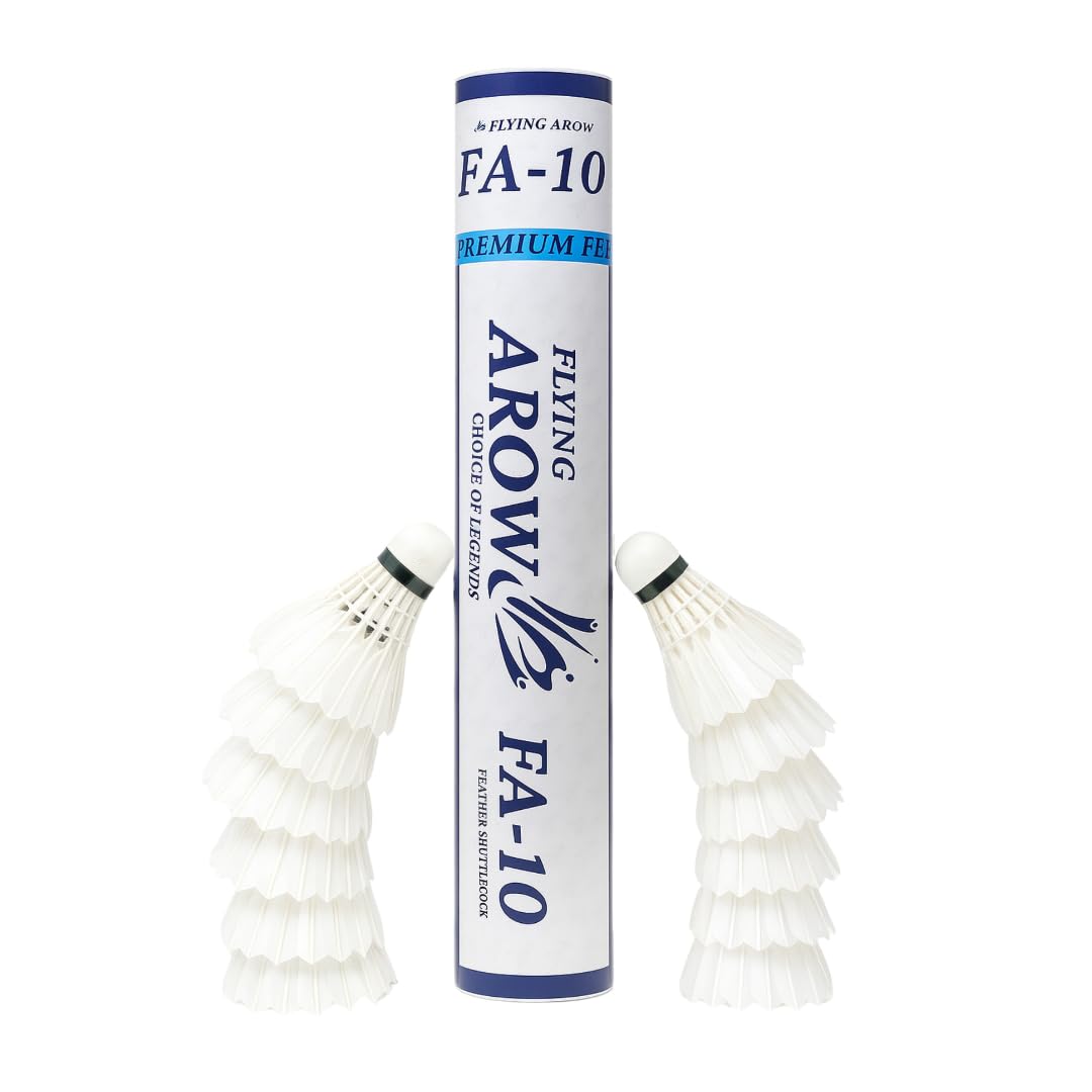 FA-10 Premium Feather Shuttlecock – Speed 77 | Tournament Grade | Durable Duck Feathers, Natural Cork Base | Consistent Flight & Speed | Pack of 12 by Flying Arow-picture-32