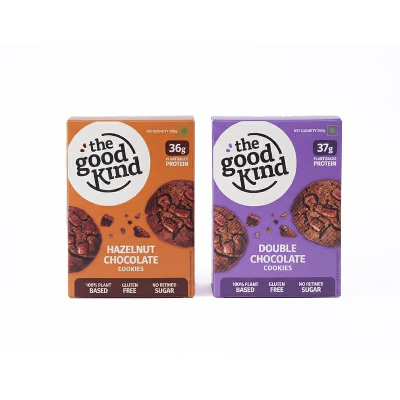 Image of The Good Kind Double Chocolate & Hazelnut Chocolate Cookies - 200gm(1 pack each), High Plant Protein Cookies with Almond Butter & Millet Flour, Perfect for Snacking, Gluten Free, Palm Oil free & Vegan (Pack of 2)