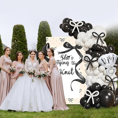 She's Tying the Knot Bridal Shower Balloons - Shes Tying the Knot Bachelorette Party Decorations, Bow Bridal Shower Decor Black Bow Theme Backdrop Balloons for Bachelorette Wedding Engagement Party by Ohmique - Image 7