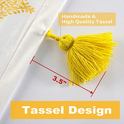 Driftaway Sadie Paisley Medallion Pattern Boho Velvet Room Darkening Unlined Window Curtains With Handmade Tassels For Bedroom Living Room Rod Pocket 2 Panels Each 50 Inch By 84 Inch Gold Yellow #TOP1