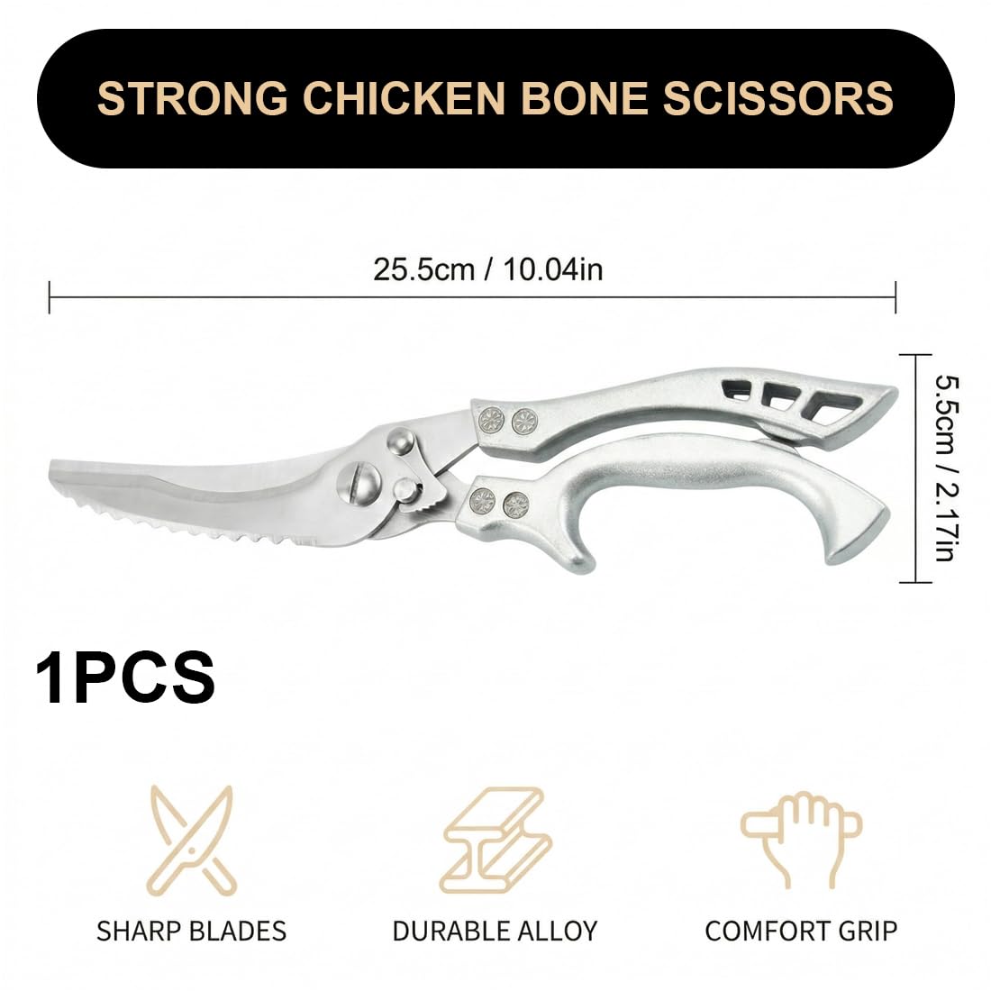 Forbici da Cucina Acciaio Inox Professionali Multifunzione per Carne Pesce Ossa Verdure