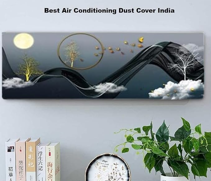 Image of Polyester Printed Air Conditioning Dust Cover Folding Designer Ac Cover For Indoor Split Ac 1.5 Ton (97X 31X 21 Cm ) (Moonlight)