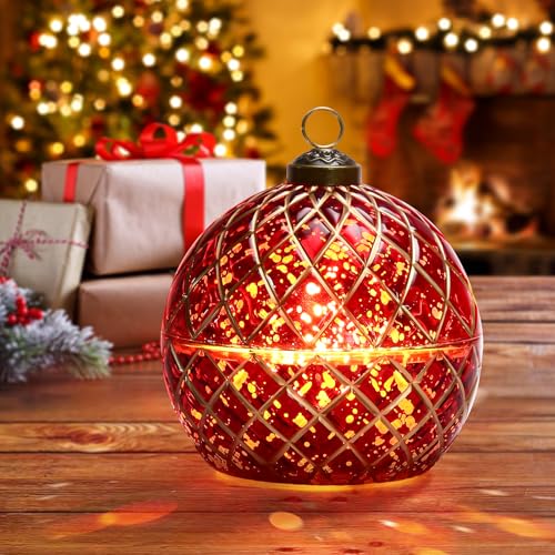 Image of Birthday Glass Flameless LED Candles Wedding Decorative Light Birthday Gift for Her,Battery Operated Flickering Electric LED Ball Candles,Jar Candle for Home Party with Glass Cover Gifts for Wife(Red)