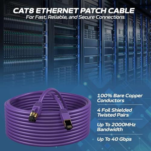 Image of Cables Direct Online Cat8 Purple 1FT SFTP Ethernet Patch Cable 40Gbps 2000Mhz Connection 26AWG Shielded Copper RJ45 Backwards Compatible with Cat5, for Cat6, Cat7 for Modems, Routers, Networks