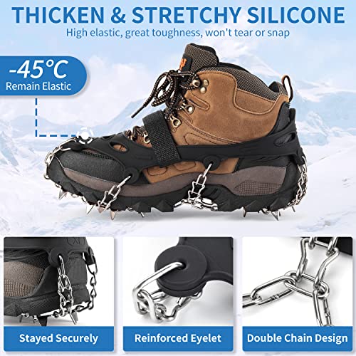 Sharkmouth Ice Cleats Crampons Traction, Ice Snow Grips For Boots Shoes, Anti Slip 19 Stainless Steel Spikes And Durable Silicone, Safe Protect For Walking, Jogging, Climbing Or Hiking On Snow And Ice #TOP2