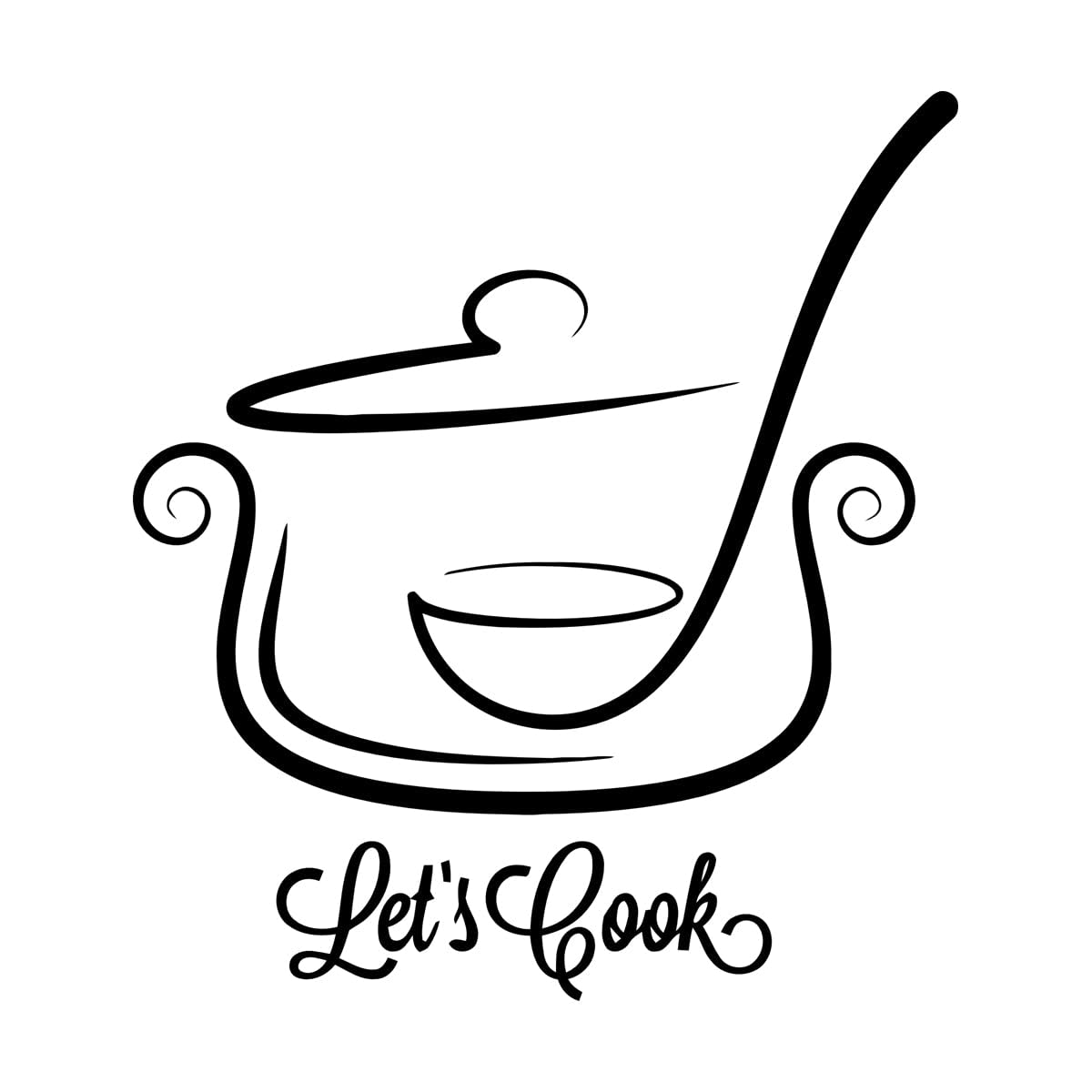 Pan and Ladle Let's Cook Motivation Words Kitchen Fine Carving Stickers 54x59.5cm Art Decoration Black