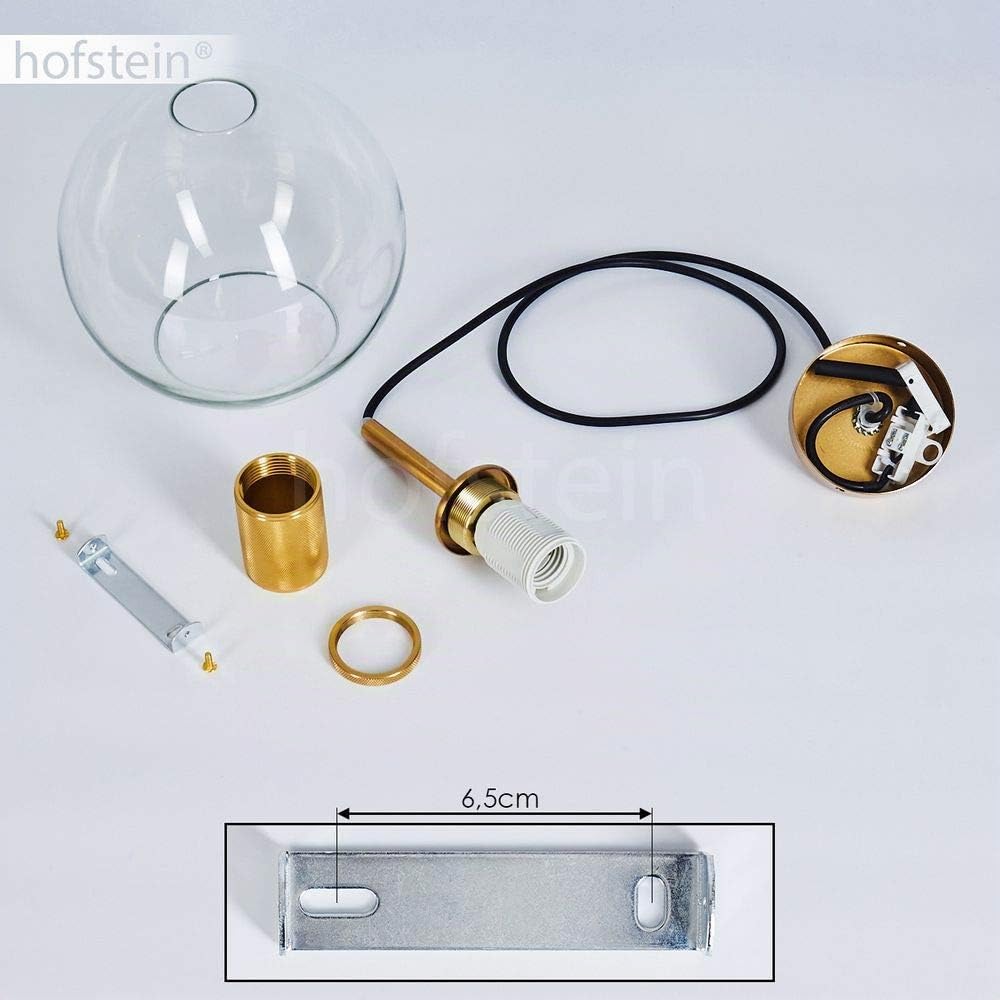 HOFSTEIN Hängeleuchte Karo, 1-flammige Hängelampe aus Metall/Glas in Goldfarben/Klar, moderne Pendelleuchte im Retro/Vintage-Design, Ø 18 cm, Höhe max. 125 cm, E27, Esszimmer, Küche, Wohnzimmer