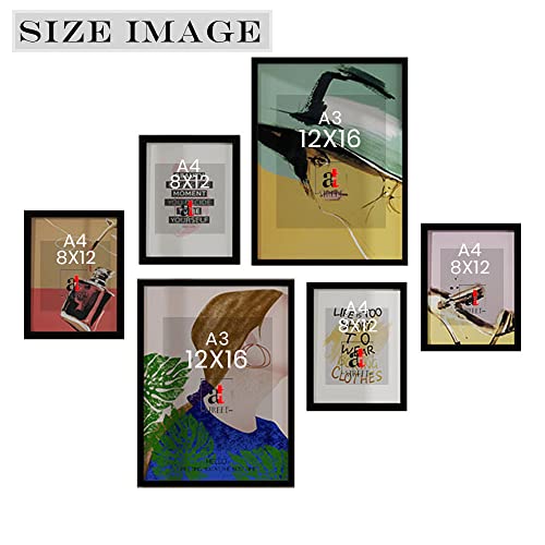 Image of PAINTINGMANTRA Wall Decor Fashion Set of 6 Framed Art Prints Paintings for Home Gallery, Bedroom, Living Room & Office (Size - 2-12 x 16 & 4-8 x 12 Inches)