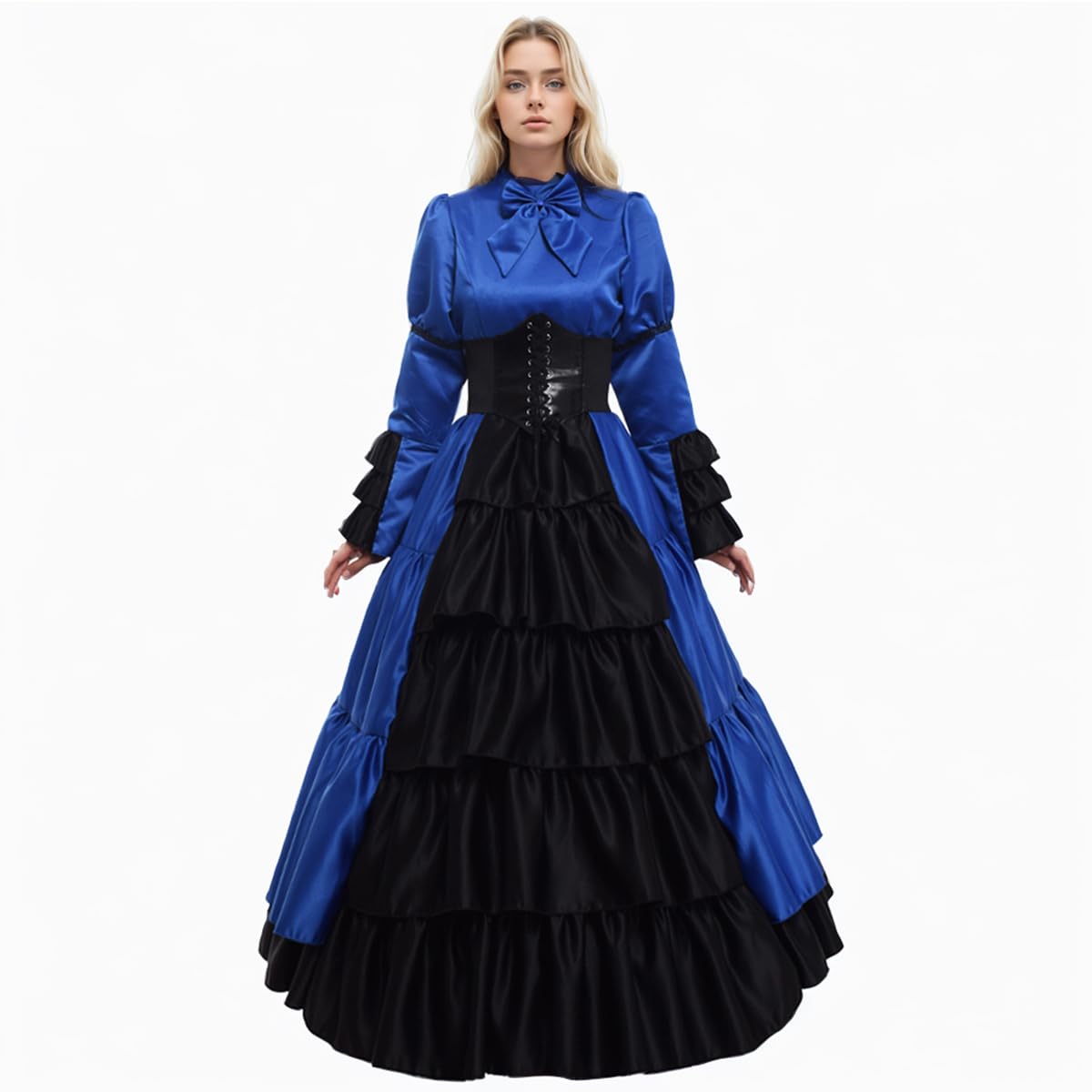 Abito Donna Vittoriano In Raso - Costume Medievale Con Maniche Svasate, Per Feste E Cosplay - Foto 4