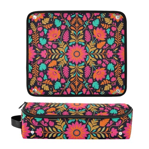 Bolso de viaje y estera resistente al calor para herramientas de cabello con diseño floral de arte popular mexicano miniatura 3