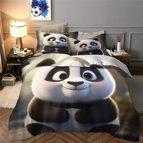 Housse de couette panda 3D en microfibre 135x200 cm avec 2 taies d'oreiller