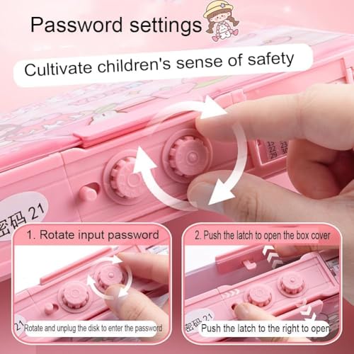 Image of Parshya Plastic Password Lock School Students Pencil Box with Inbuilt Sharpener, Cute Cartoon Stationary Compass for Boys, Geometry Case for Kids Girls, Best for Gifts (Yummy Compass), Pink