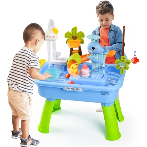 Hanyutom 2026 Upgraded Toddler Sand Water Table Toy with Electric Water Pump, Kids Sand Water with...