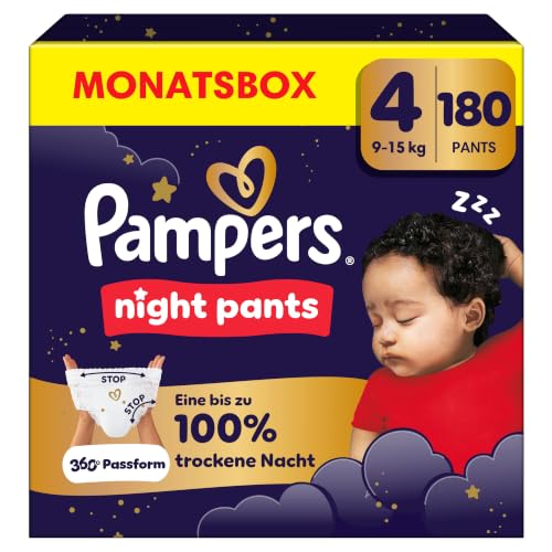 Pampers Night Pants Größe 4, 180 Windeln, 9-15kg, Pampers Night Pants Bieten Zusätzlichen Schutz Für Die Ganze Nacht